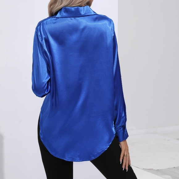 Blue Collared Neck Buttoned Long Sleeve Shirt - Picture 4 of 10
